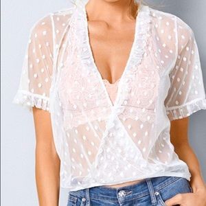 👚✨VENUS RUFFLE DETAIL MESH TOP